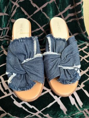 Nine West Denim Knot Slide Mules - Dark Blue